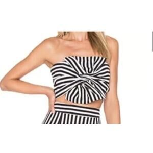 Lovers + Friends Black White Stripe Bow Front Strapless Tube Top Crop (M)